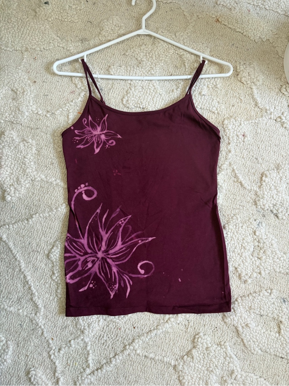 Hand painted with bleach floral tank top S